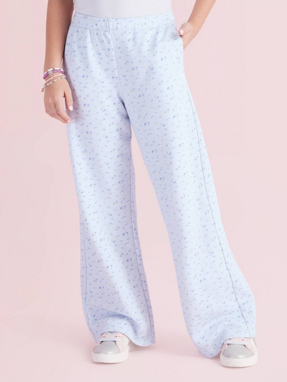 New!LoveShackFancy Blue Floral Wide-Leg Kids Esme French Terry SweatPants Y2K